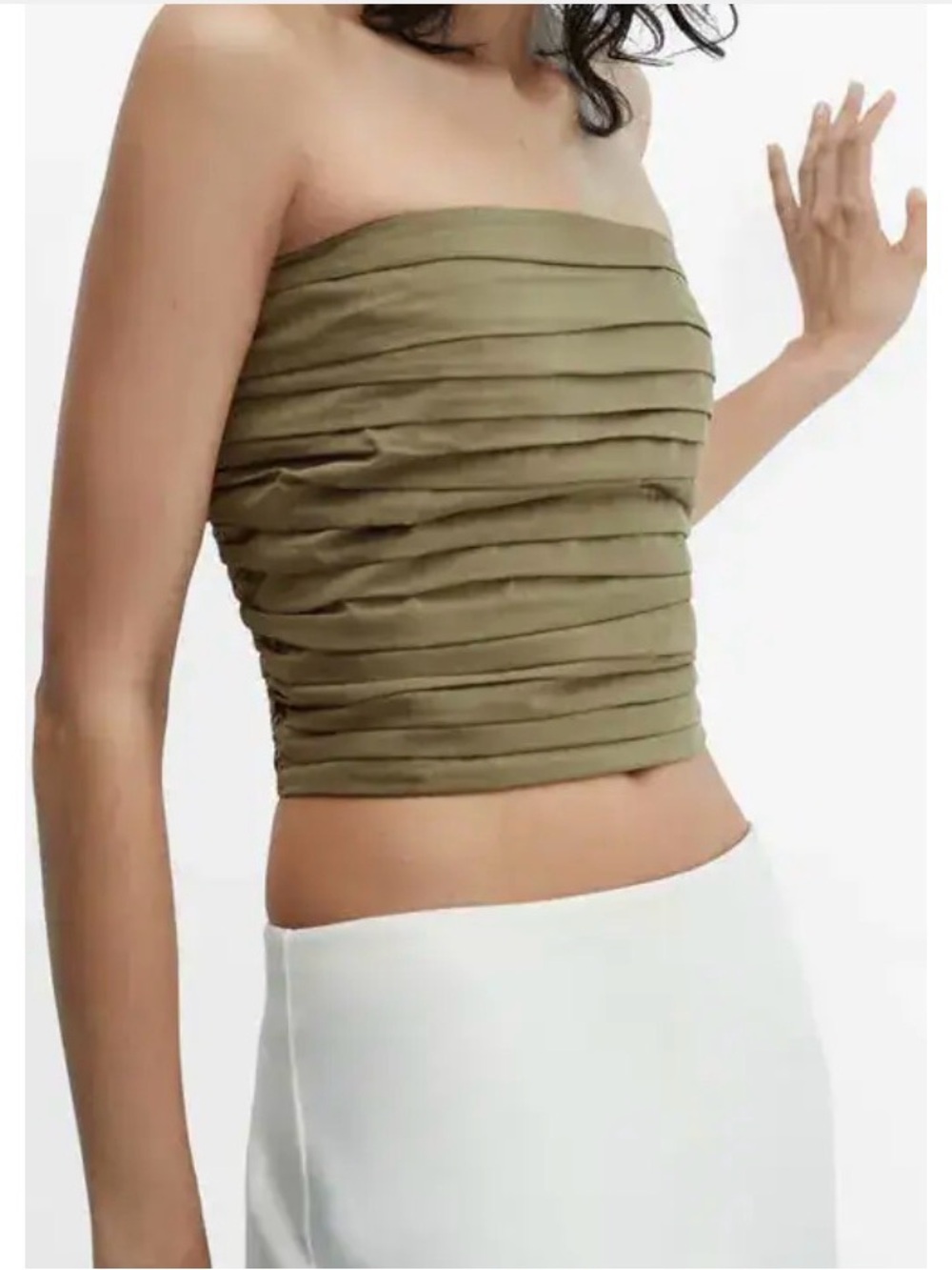 Mango Olive Green Smocked Bandeau Top
